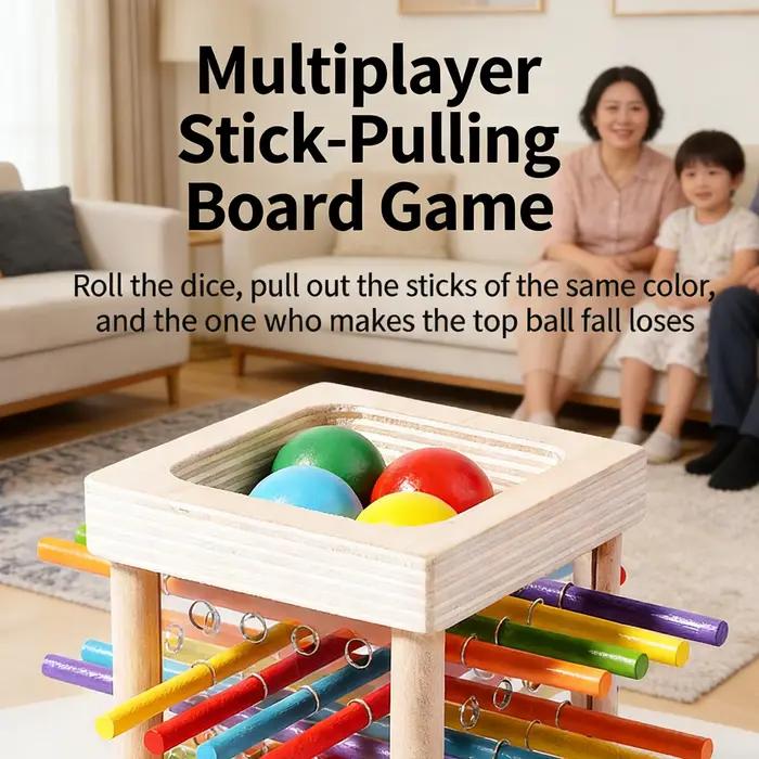 Jouet de traction de bâton en bois lisse et poli pour tout-petits, bois résistant aux fissures, jeu de bâton coloré avec boules de dés, apprentissage par le jeu, coordination œil-main, motricité fine, activités physiques, occasions spéciales, cadeaux de naissance, anniversaires
