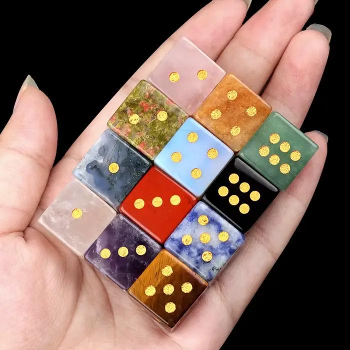 Jeu numérique à 6 faces, pierre naturelle de 16mm, ensemble de dés à pierres précieuses D6, cristal de guérison, Quartz pour jeu de société de Table RPG mdn ou enseignement