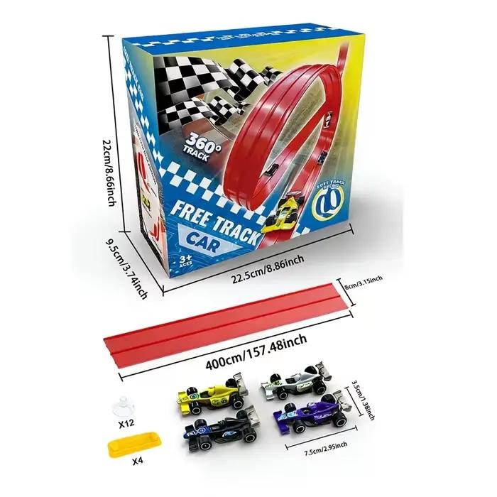 Ensemble de jouets de piste de course flexible | 4 voitures de dessin animé