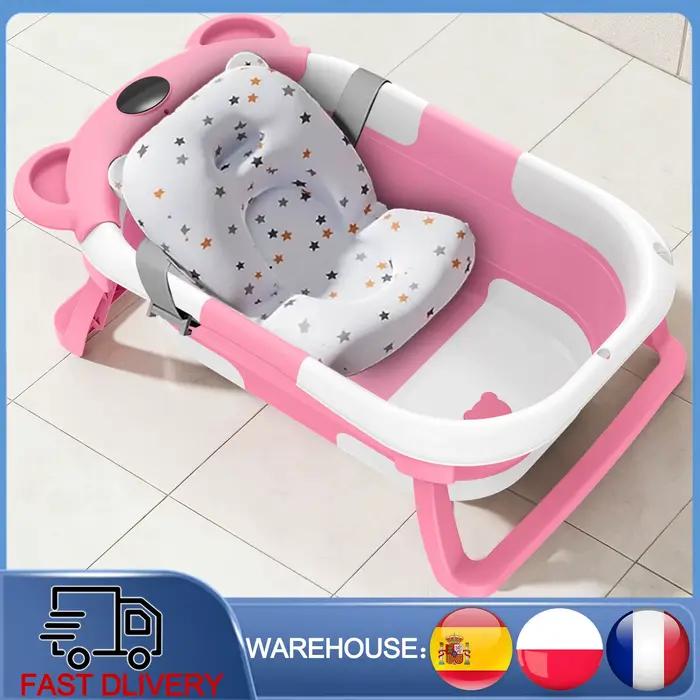 Baignoire pliable pour bébé avec capteur de température, design antidérapant, baignoire de voyage po
