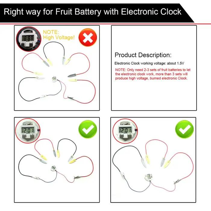 Kit d'expérimentation scientifique à batterie de fruits avec horloge électronique et LED RVB pour jouet d'enseignement