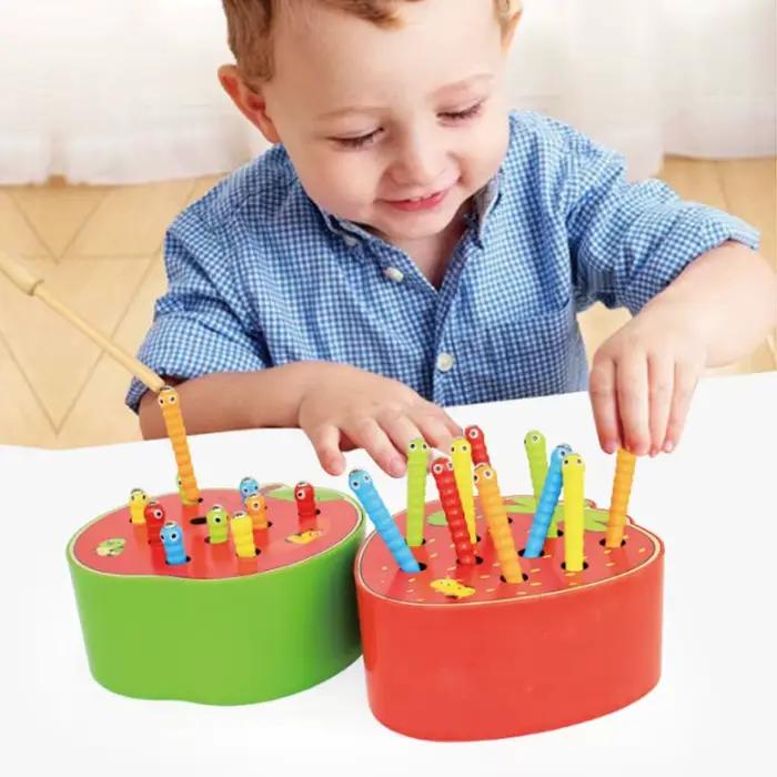 Jeu de capture de vers en bois Puzzle 3D Jouets éducatifs pour enfants Jeux interactifs magnétiques Montessori Cadeau Occasions Spéciales