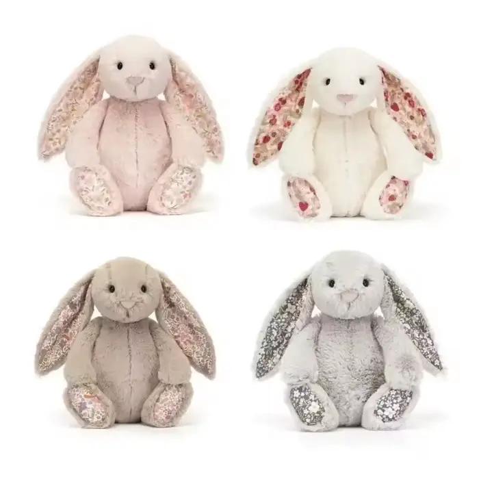 Peluche Lapin JC Bonnie avec Oreilles Florales, Poupée en Peluche Kawaii, Coussin de Canapé Doux, Cadeau d'Anniversaire pour Enfants, Décoration de Chambre