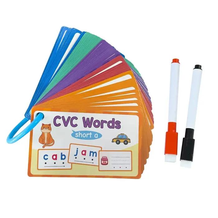Cartes Flash d'Écriture Effaçables à Sec Mots Phoniques CVC Jeu de Phonétiques Constructeurs de Mots Phoniques Débutants Mots de Lecture d'Orthographe Occasions Spéciales Éducation Familiale
