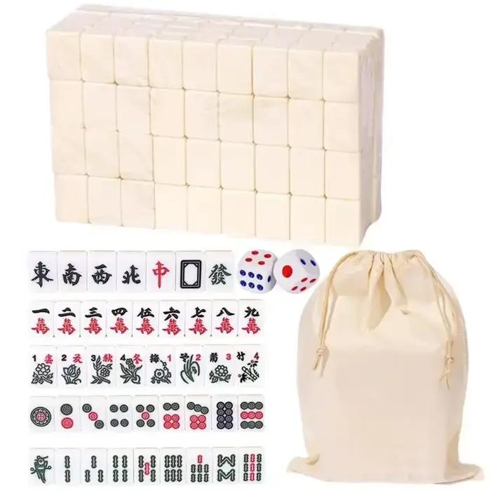 Ensembles de Mahjong, jeu de société avec grand sac de rangement, jeu de Table Portable avec 144 car