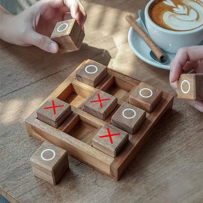 Jeux de société de stratégie de table classiques en bois Tic Tac Toe