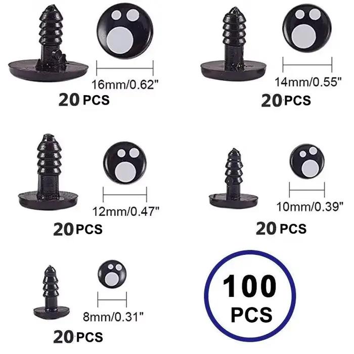 Yeux de poupée de dessin animé, 100 pièces/boîte 8-16mm, yeux de sécurité pour poupée faite à la mai