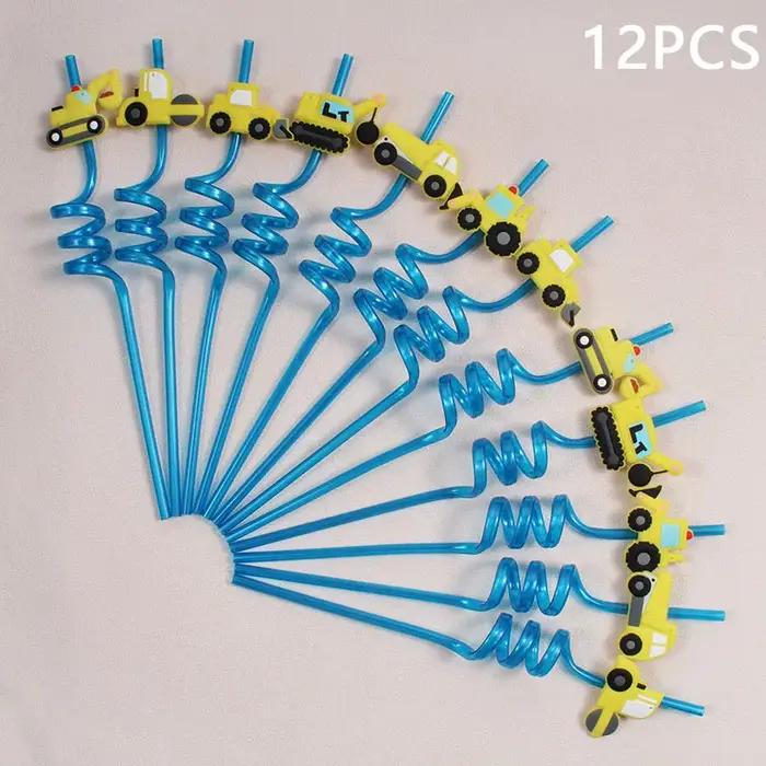 12 pailles colorées sur le thème des excavatrices