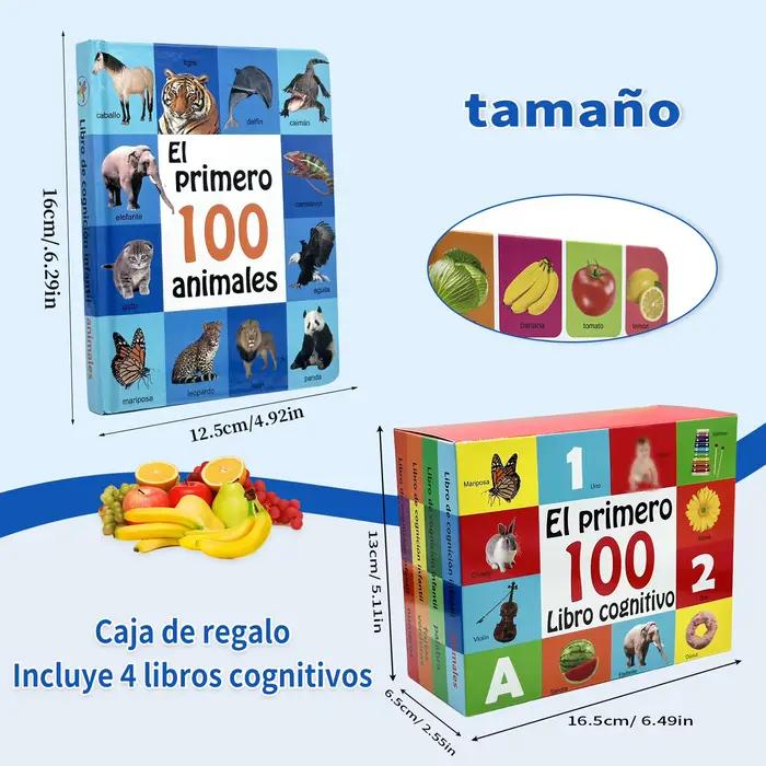 Cartes cognitives pour bébé - 4 thèmes, conception à bords arrondis, livres espagnols aux couleurs vives