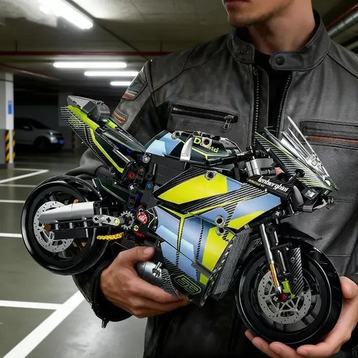 Ensemble de blocs de construction de moto à 8 moteurs de haute technologie