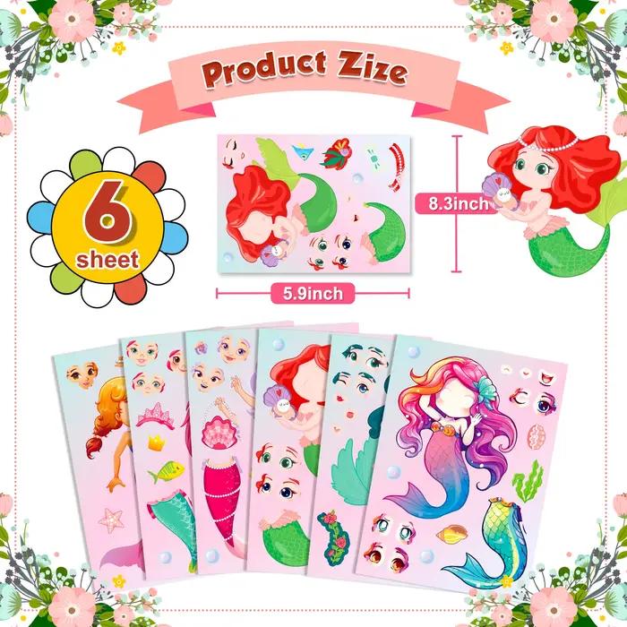 Autocollants de puzzle de bricolage pour enfants, 6 princesses sirène, faire un visage drôle, assemb