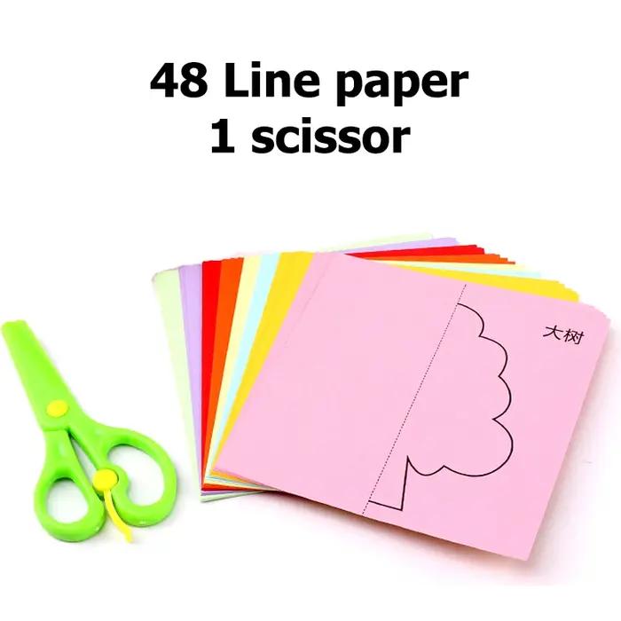 48 pièces/ensemble enfants dessin animé couleur papier pliant et coupe jouets/enfants kingergarden art artisanat bricola