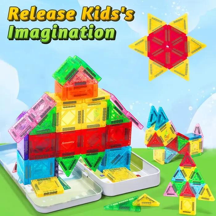 Blocs de Construction Magnétiques Plastique Durables Cadeaux pour Enfants Occasions Spéciales Création 2D/3D Montessori