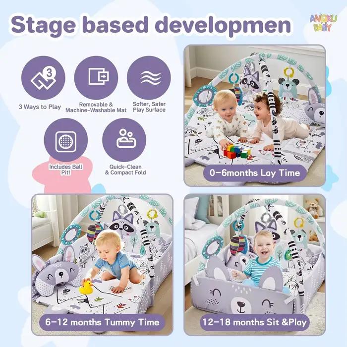 Tapis de jeu pour bébé 4 en 1 avec jouets détachables pour le développement