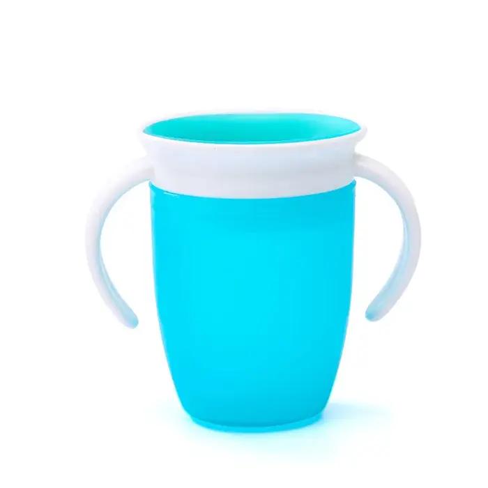 360 degrés peuvent être tournés bébé apprentissage tasse à boire avec Double poignée couvercle rabattable étanche Silico