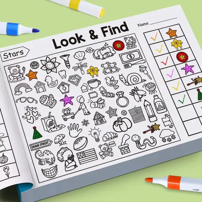 Jeu de recherche d'objets pour enfants, améliore la perception visuelle, livre de coloriage amusant, concentration et attention, cahier d'exercices d'écriture