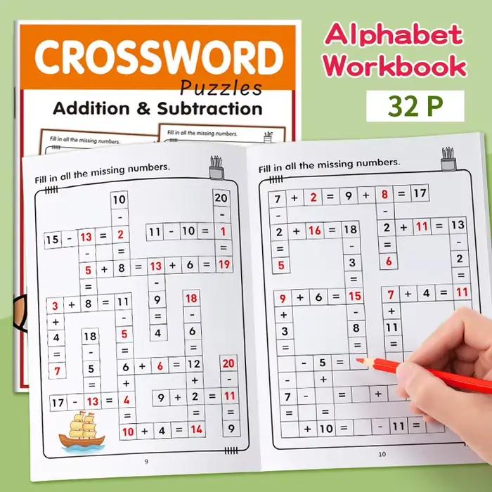 Puzzle de mots croisés mathématiques, addition, soustraction dans les 20 ans, pour enfants âgés de 5 à 8 ans, jeu de chiffres croisés, cahier d'exercices éducatif amusant