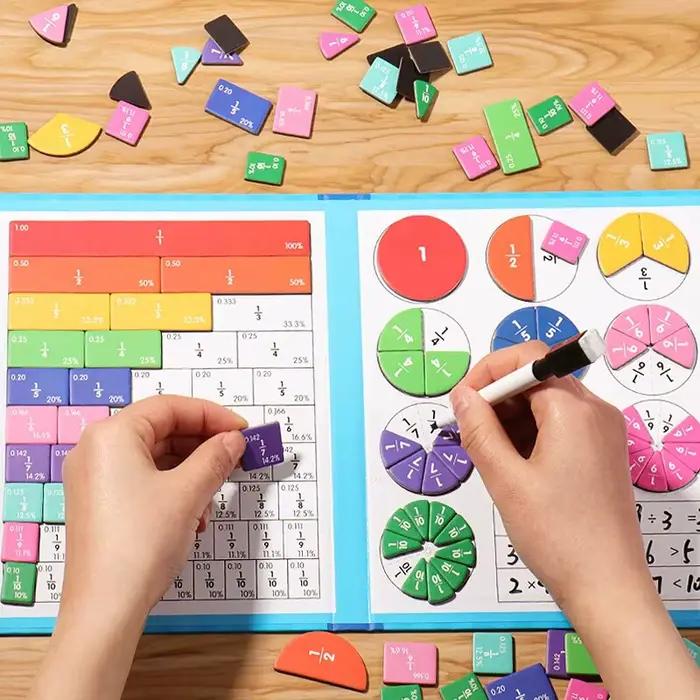 Puzzle de fractions magnétiques pour la maîtrise des maths, illumination Montessori, amusant, arithm