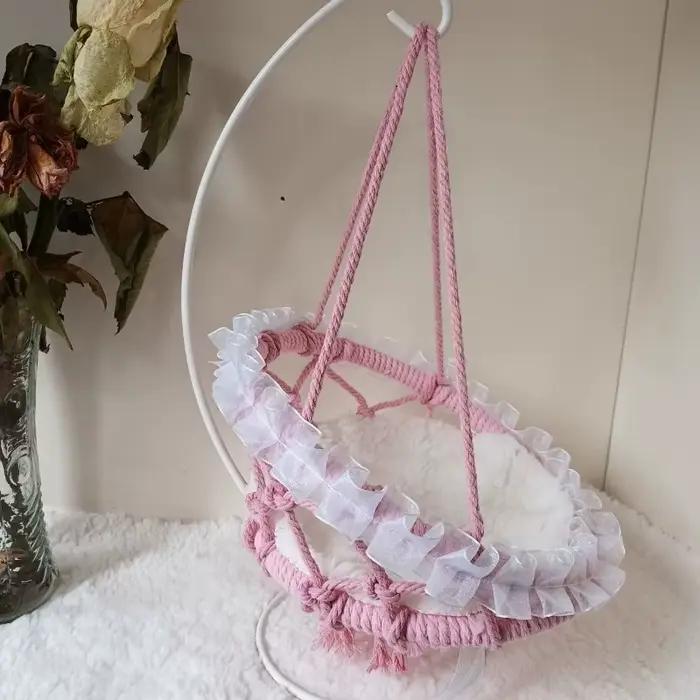 Chaise suspendue en coton pour poupée, chaise tissée à la main, 20cm