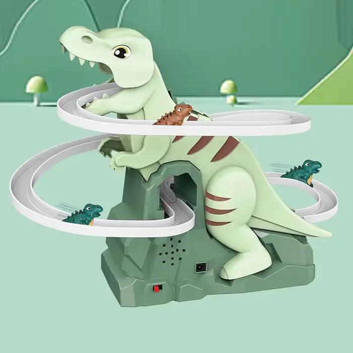 Jouet musical coulissant d'escalade dinosaure avec 3 dinosaures, voiture jouet toboggan électrique a
