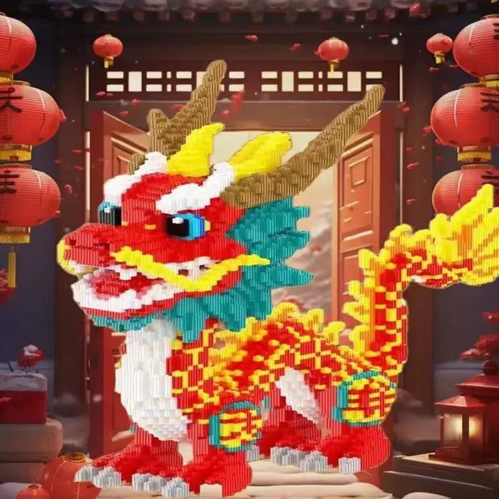Ensemble de blocs de construction Dragon Auspicieux de 11267 pièces - Puzzle 3D éducatif, adapté à l'apprentissage pratique, cadeau de vacances idéal