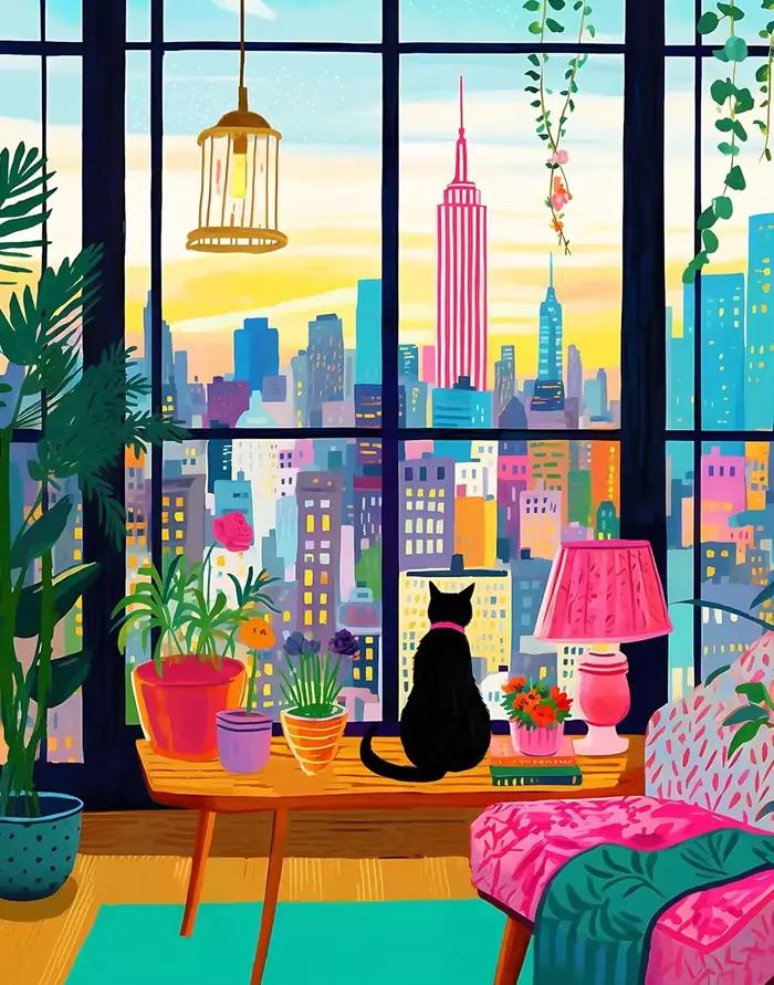 Puzzle en bois 1314/1000/520 pièces pour adultes, chat en New York, chambre à coucher, salle de jeux