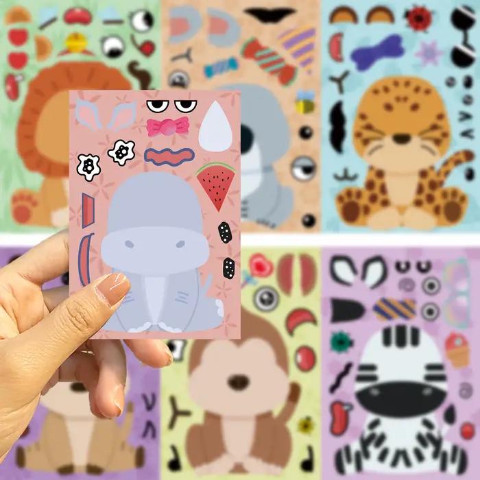 8 feuilles enfants bricolage Puzzle autocollant jeux animaux faire un visage assembler Puzzle autocollants enfants jouets éducatifs
