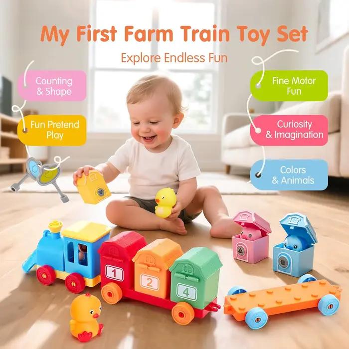 Ensemble de jouets éducatifs Montessori pour tout-petits : train, jeu de fête surprise, jouets de comptage et de tri, jeux de marionnettes pour développer la motricité fine