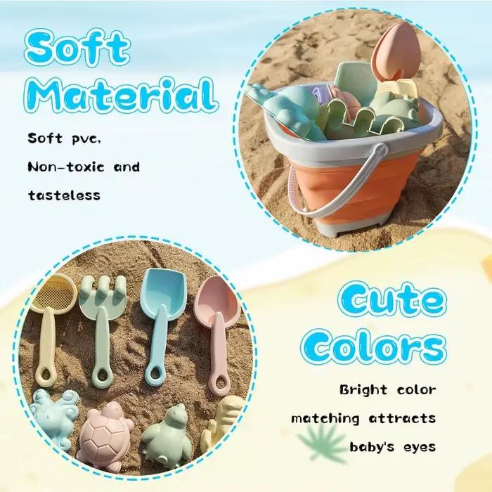 Ensemble de jouets de plage pour enfants, seau et pelles pliables en silicone avec moules à sable, essentiels de plage pour les jeux en plein air en été