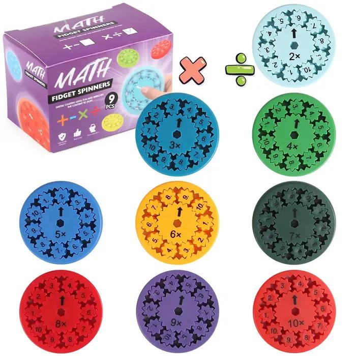 Jouets éducatifs Fidget Spinners 9 pièces pour apprentissage de la multiplication et de la division en classe ou à la maison pour enfants jeux interactifs et manuels occasions spéciales