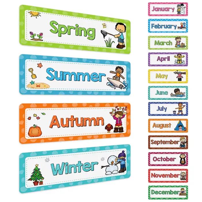 Cartes d'apprentissage des mots anglais pour enseignants et écoles, outils pédagogiques, alphabets, saisons, météo, mots de base, jours de la semaine, tableaux d'affichage, décoration de classe