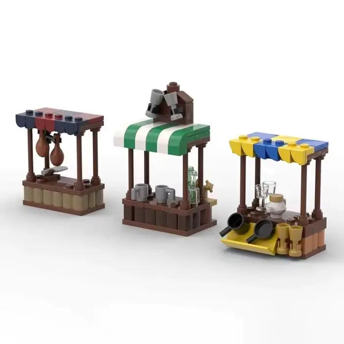Jouet de blocs de construction MOC-ensemble de modèles de stand de marché carré de ville médiévale pour assemblage créatif-un ensemble de jouets comme cadeau de vacances adapté
