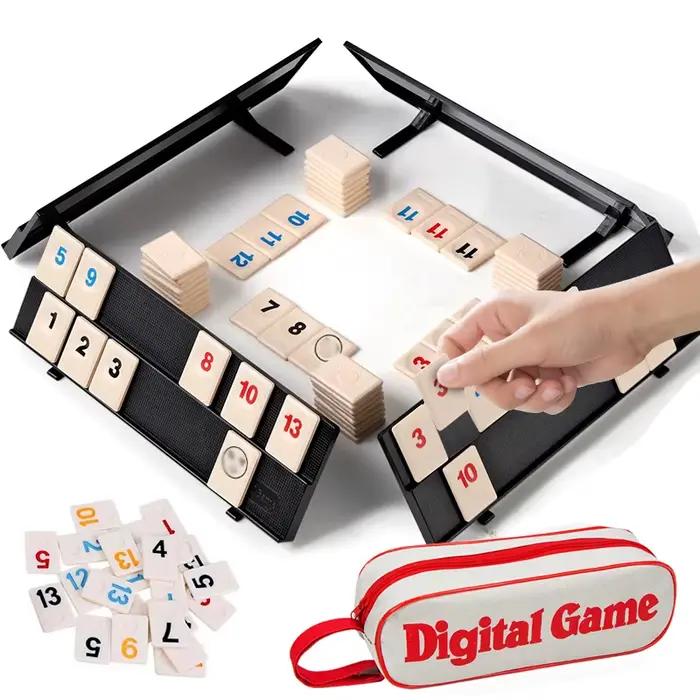 Jeu de Rummy Cube 106 Pièces 4 Plateaux Étui Portable Jeu de Société Sportif Convivial Occasionnel Famille Amis