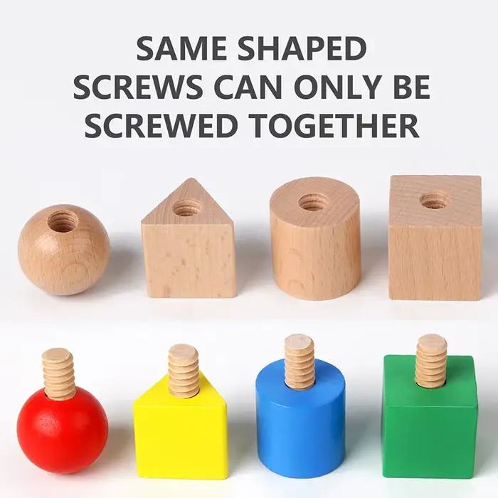 Écrous blocs en bois bébé Montessori jouets motricité Fine jeux sensoriels vis géométriques forme correspondant
