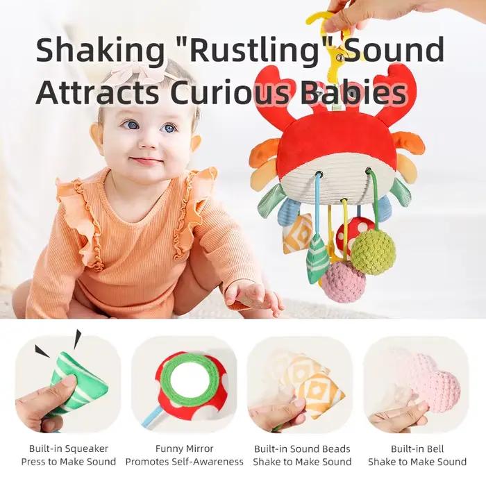 Jouets sensoriels pour bébé de 0 à 6 mois, accessoire de crabe suspendu pour berceau et siège de voiture avec hochets à Clip et jouet de dentition, cadeau pour nouveau-né