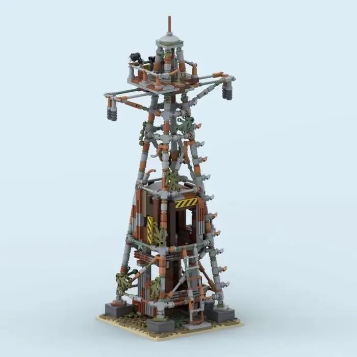 Briques de construction MOC - Modèle de tour de surveillance Power Pylon Wasteland Camp - Blocs technologiques Street View - Jouet de construction DIY - Cadeaux