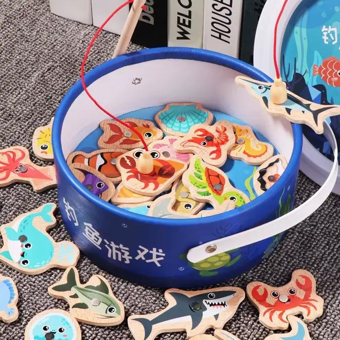 Jouets de pêche magnétiques en bois pour enfants