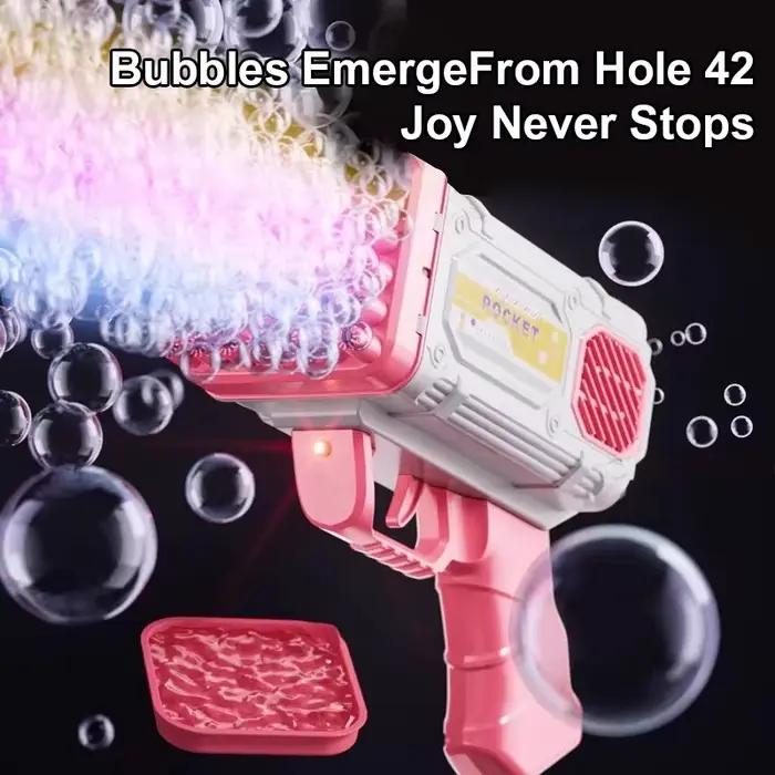 Pistolet à bulles KNYYSECQ à 42 trous pour enfants de 3 à 6 ans activités de plein air et fêtes d'anniversaire en bleu ou rose