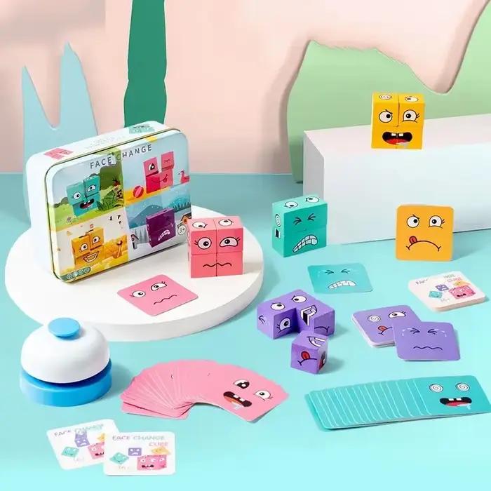 Blocs de construction à changement de visage Cube Puzzle en bois jeu de Table de combat pour enfants développement cognitif et créatif occasions spéciales