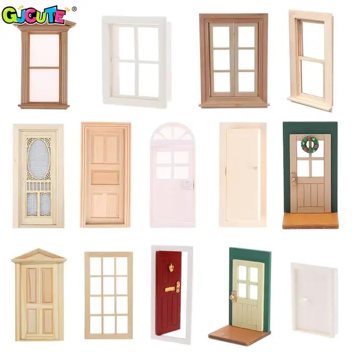 Maison de poupée Miniature avec 6 panneaux, cadre de porte en bois, à échelle 1/12, DIY, matériel d'