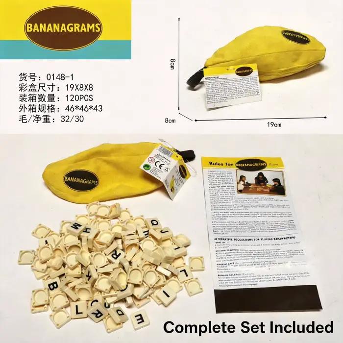 Jeu de tuiles de lettres en forme de banane avec pochette portable, jeu de construction de mots rapi