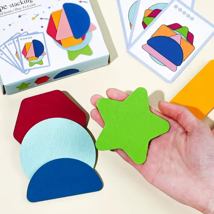 Formes géométriques en bois empilées jeux de reconnaissance des couleurs forme amusante puzzles empilables formation à la pensée logique jouets éducatifs