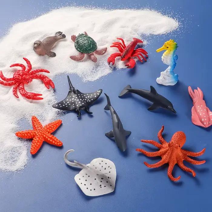 Ensemble de 12 mini-animaux marins modèles de requin tortue crabe dauphin jouets éducatifs PVC pour enfants occasions spéciales