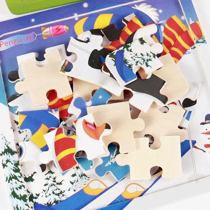 20 pièces Puzzle en bois animaux de bande dessinée voiture lettre numéro modèle Puzzles jeu enfants jouets d'apprentissa