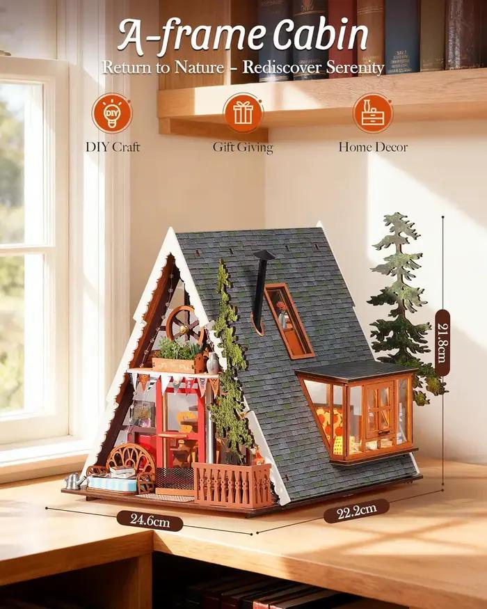 Kit de maison miniature Rolife DIY, cabane en forme de A, puzzle en bois 3D, petite maison avec lant