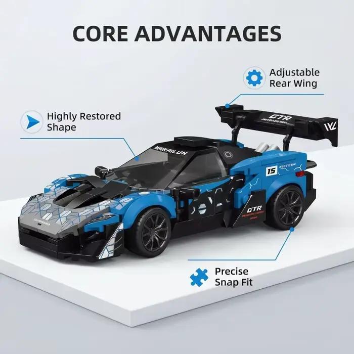 Kit de blocs de construction de voiture de course sportive bleue