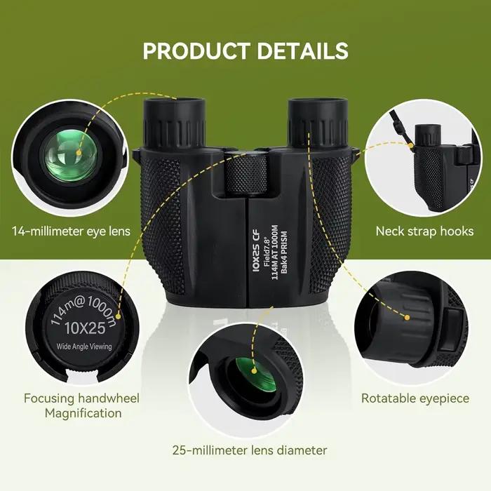 Jumelles 10X25 HD Mini télescope Portable BAK4 FMC