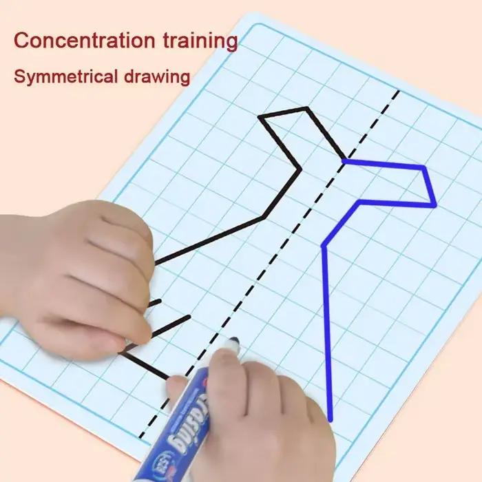 Carnet de dessin symétrique avec 30 pages pour enfants de 3 à 12 ans, développement de la motricité fine et apprentissage de l'écriture, activité créative et structurée