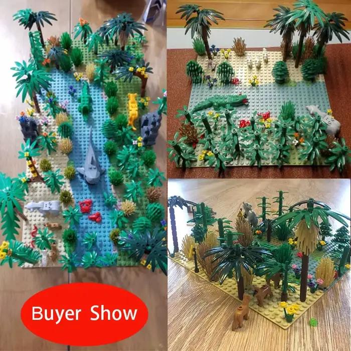 Plaques de Base forêt tropicale herbe verte jungle buisson fleur arbre plantes blocs de construction Animal dinsaus MOC enfants jouet cadeau