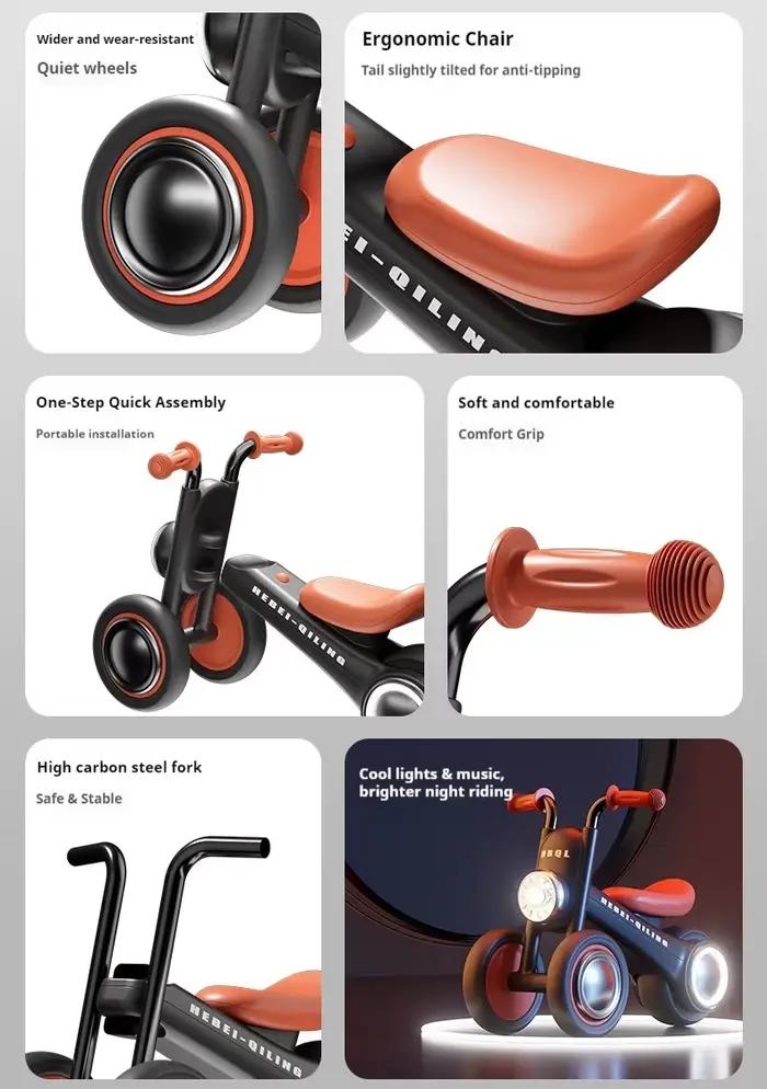 Vélo d'équilibre pour enfants sans pédales, trotteur avec lumières LED avant et musique douce, roues silencieuses anti-basculement pour bébés 1 à 3 ans occassions spéciales